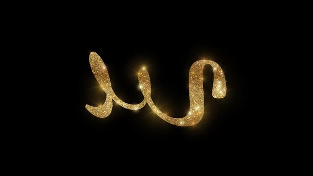 Luxury lowercase Greek letter xi with golden glitter, alpha channel

