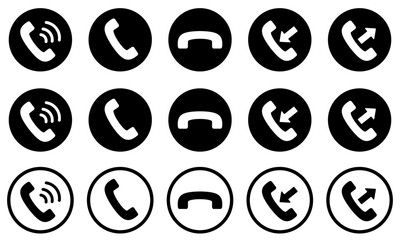 モノクロの電話マークのアイコンイラストセット