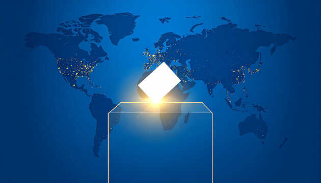 Imagen realista y simb&oacute;lica del D&iacute;a Internacional de la Democracia. En el centro, una urna transparente con papeletas introducidas, iluminada por una luz c&aacute;lida que simboliza esperanza y participaci&oacute;n