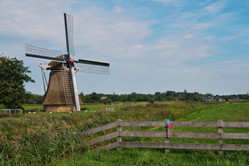 Traditional Windmill in the Oudkerkerpolder, Friesland, Netherlands