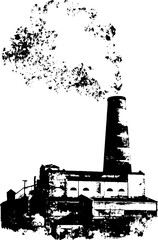 Obraz premium Industrial factory in grunge style black and white design for posters or prints