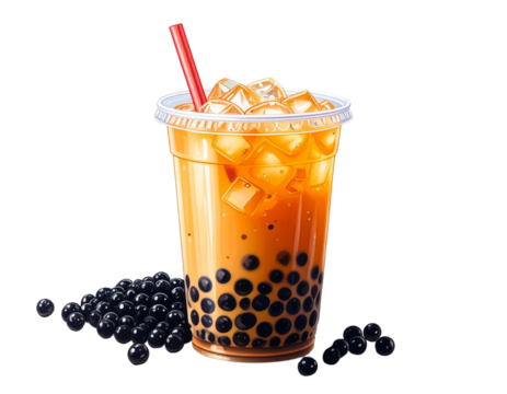  Refreshing Boba Tea in Clear Cup, isolated on a transparent background PNG