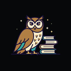Obraz premium Owl and Books Illustration: Symbol of Wisdom and Learning.