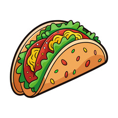 Delicious Taco Vector Illustration with Colorful Fresh Ingredients, Mexican Street Food Design, Hand-Drawn Style for Culinary and Menu Projects