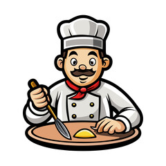 Professional chef carefully plating gourmet dish with precision tweezers, elegant culinary presentation, fine dining artistry, kitchen mastery vector illustration