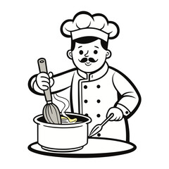 Professional Chef Stirring Delicious Pasta in Boiling Pot Cooking Italian Cuisine Kitchen Vector Illustration for Culinary Designs