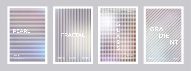 Pearl cream gradient stripes with ribbed fractal glass effect background set. Simple beige silk soft poster. Modern dynamic design for social media, idol poster, banner, flyer