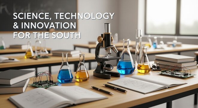 International Day of Science, Technology and Innovation for the South, with laboratory equipment in a classroom - Powered by Adobe