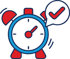 An alarm clock featuring a tick mark and a speech bubble, symbolizing time management and reminders.