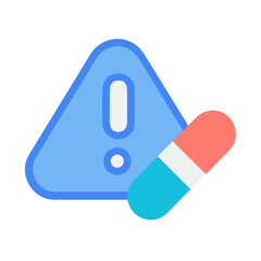 Medication warning sign with pill icon on dark background