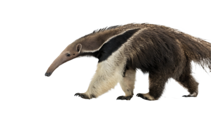 Majestic Giant Anteater Walking Across Black Background Striking Portrait of Myrmecophaga Tridactyla Showing Distinctive Features and Unique Adaptations Foraging in South America