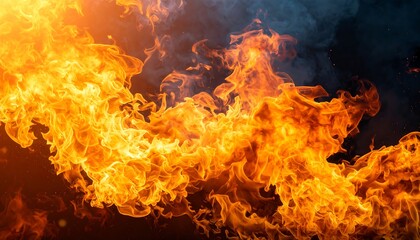 A vibrant display of intense flames against a dark backdrop, showcasing fiery patterns and textures.