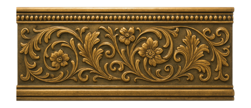 Decorative brass border with intricate engravings and aged patina