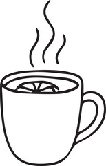 Hand-drawn doodle cup of tea with lemon slice. Cozy winter and autumn drink illustration. Vector sketch for seasonal design, greeting cards, kitchen decor, and creative projects.