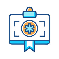 Blue clipboard with medical symbol on a black background