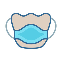 Flat-style illustration of a blue surgical mask on black