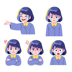 Modern flat design of a Japanese woman showing multiple moods. Stylish vector set for apps, presentations, marketing, and digital media projects.