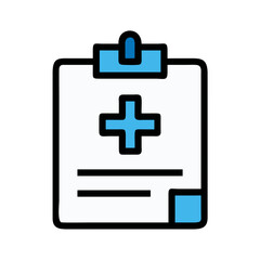 Blue medical cross on a white clipboard graphic illustration