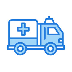 Blue and White Ambulance Icon on a Black Background