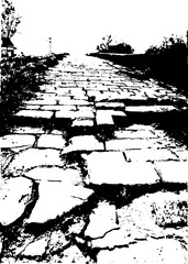 Fototapeta premium Grunge black and white illustration of cracked pavement with urban and vintage vibes