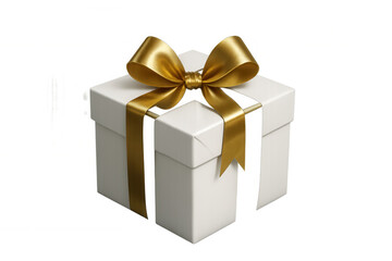Obraz premium 3d rendering of a white gift box with a gold ribbon, isolated on a transparent background, perfect for festive designs