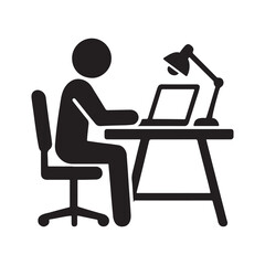 Fototapeta premium Person Working at Desk with Laptop and Lamp Silhouette Vector Illustration