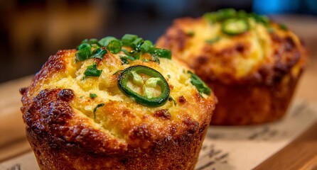 Savory jalapeño cheddar cornbread muffins recipe homemade baked goods breakfast brunch snack food photography