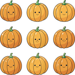 Adorable Kawaii Pumpkins with Cute Faces for Halloween and Autumn Fun