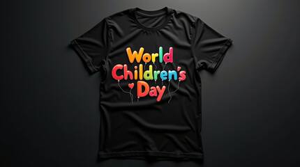 Black tshirt featuring a colorful and playful design with the words world childrens day in a cheerful font, perfect for celebrating international childrens day