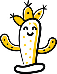 A charming illustration of a cute cactus with vibrant green spines and a smiling face, set against a light background.