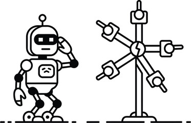 Naklejka premium Robot repair broken machine vector illustration ai technology