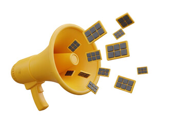 Go green promotion with solar panel energy using megaphone, promoting environmental awareness concept