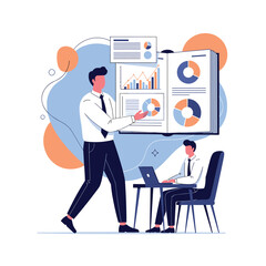 Business professionals analyzing financial data and charts in office setting