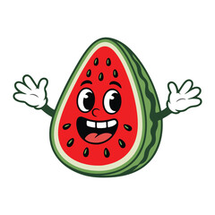 Watermelon fruit groovy cartoon character solid white background vector