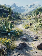 Desert landscape path.  Sunny, arid, mountainous