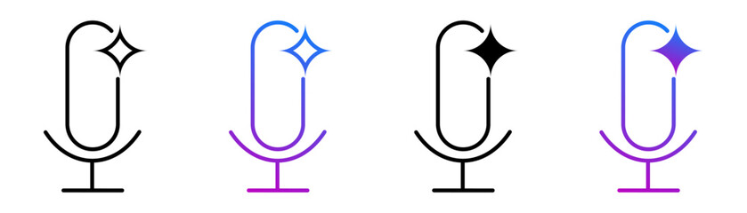 Microphone vector icons with sparkle stars for podcast, audio, broadcasting, and music isolated on transparent background
