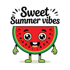Watermelon fruit groovy cartoon character solid white background vector