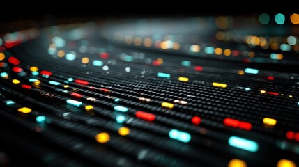 Vibrant abstract light trails creating a dynamic digital landscape with blurred bokeh effects