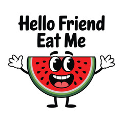Watermelon fruit groovy cartoon character solid white background vector