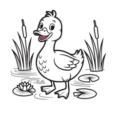 Duck coloring book page vector art illustration line art 