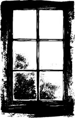 Vintage grunge black and white illustration of a frozen window for urban design