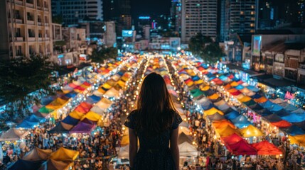 City night market, many colorful tents