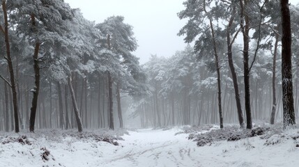 Snowy forest path