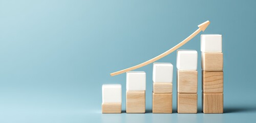 Upward trending graph depicted using wooden blocks showing growth and progress