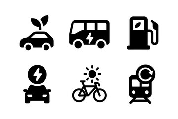 Eco-friendly transport icons featuring electric and sustainable travel options