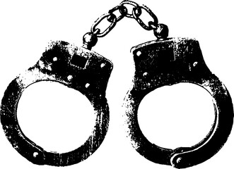 Grunge black and white handcuffs illustration for urban design and decor