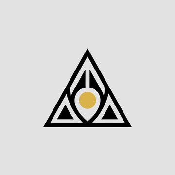 Modern and minimalist triangular graphic logo featuring a central golden pinpoint, symbolizing guidance, focus, or a refined journey. An elegant design for various branding needs