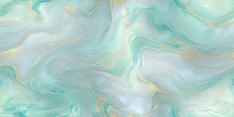 Fototapeta premium Stunning aquamarine marble slab features gentle milky swirls and golden veins, perfect for upscale interior design projects