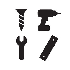 DIY Silhouette Icon Set – Screw, Drill, Wrench, Wood Plank