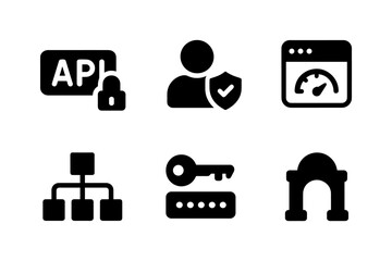 Security and technology icons: api, user, and network symbols for digital safety